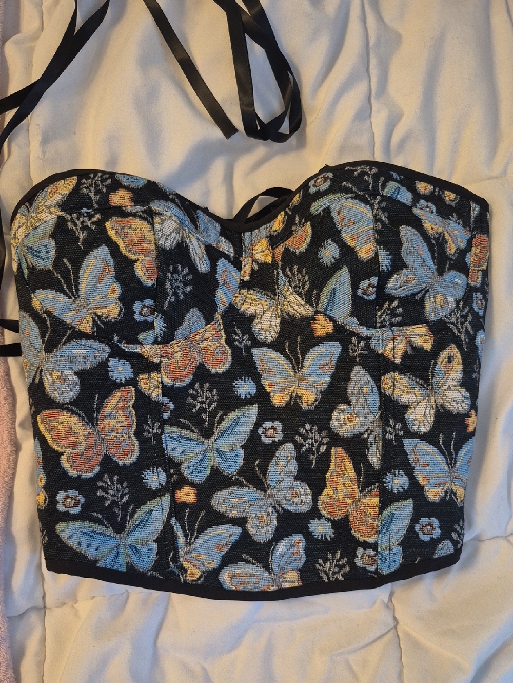 Women’s Black Butterfly Embroidered Corset Top